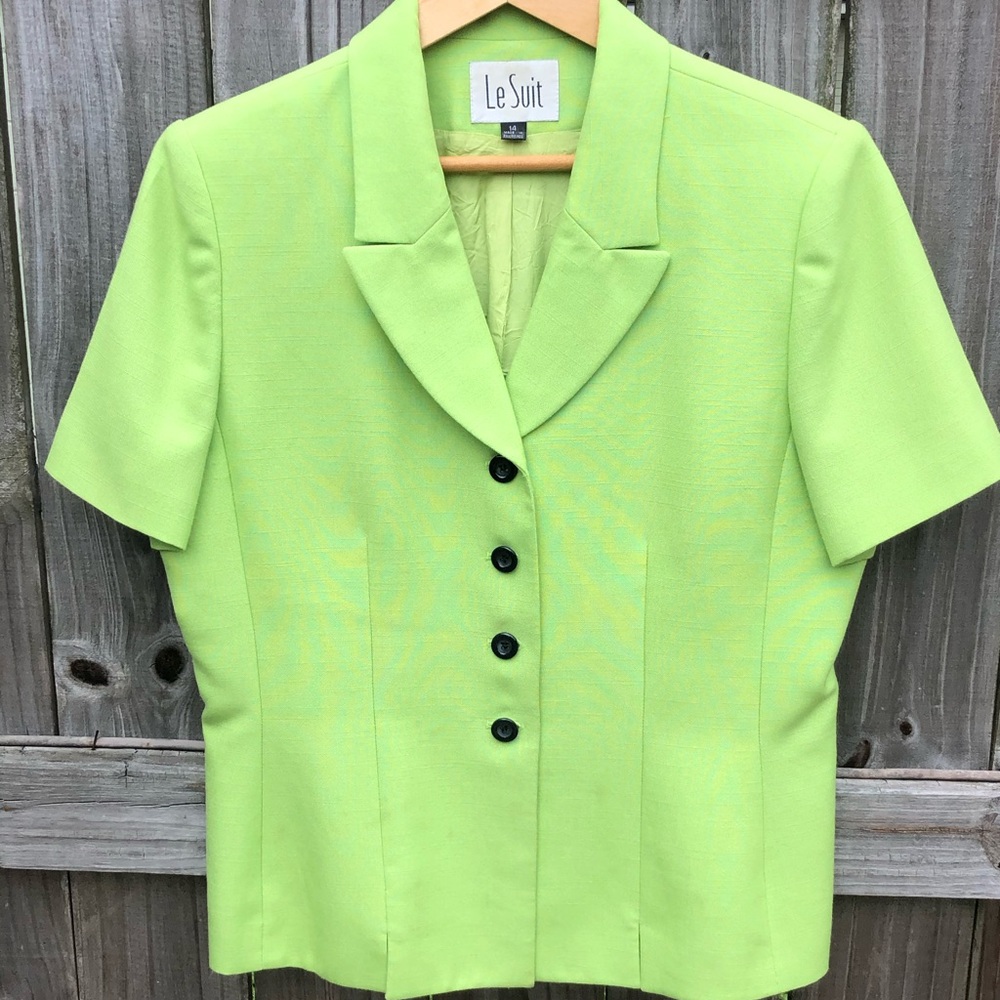 Le Suit Lime Green Cropped Button Front Jacket